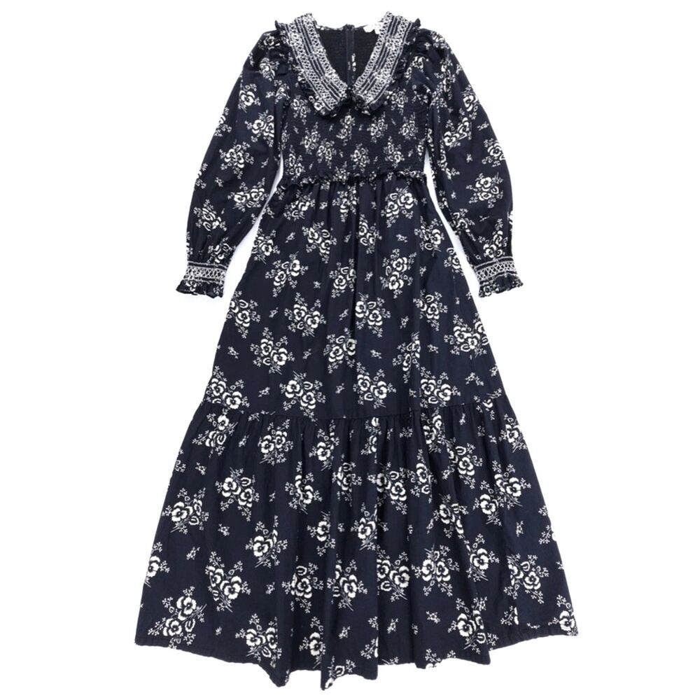 SEA New York Alessia Peter Pan Collar Long Sleeve Smocked Midi Dress Cottagecore